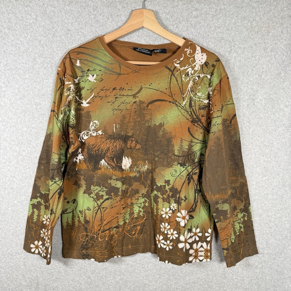 Prairie Mountain Shirt Womens Large Vintage Y2K Outdoor Nature Beaded Top